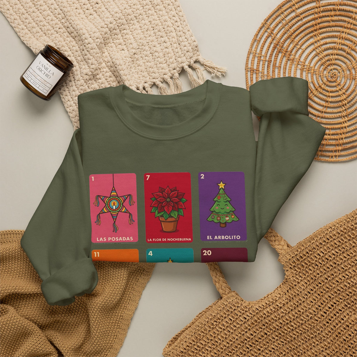Loteria Navidad Sweatshirt - Mexican Christmas Loteria Sweater - Navidad Mexicana Posadas Tamales Ponche Crewneck