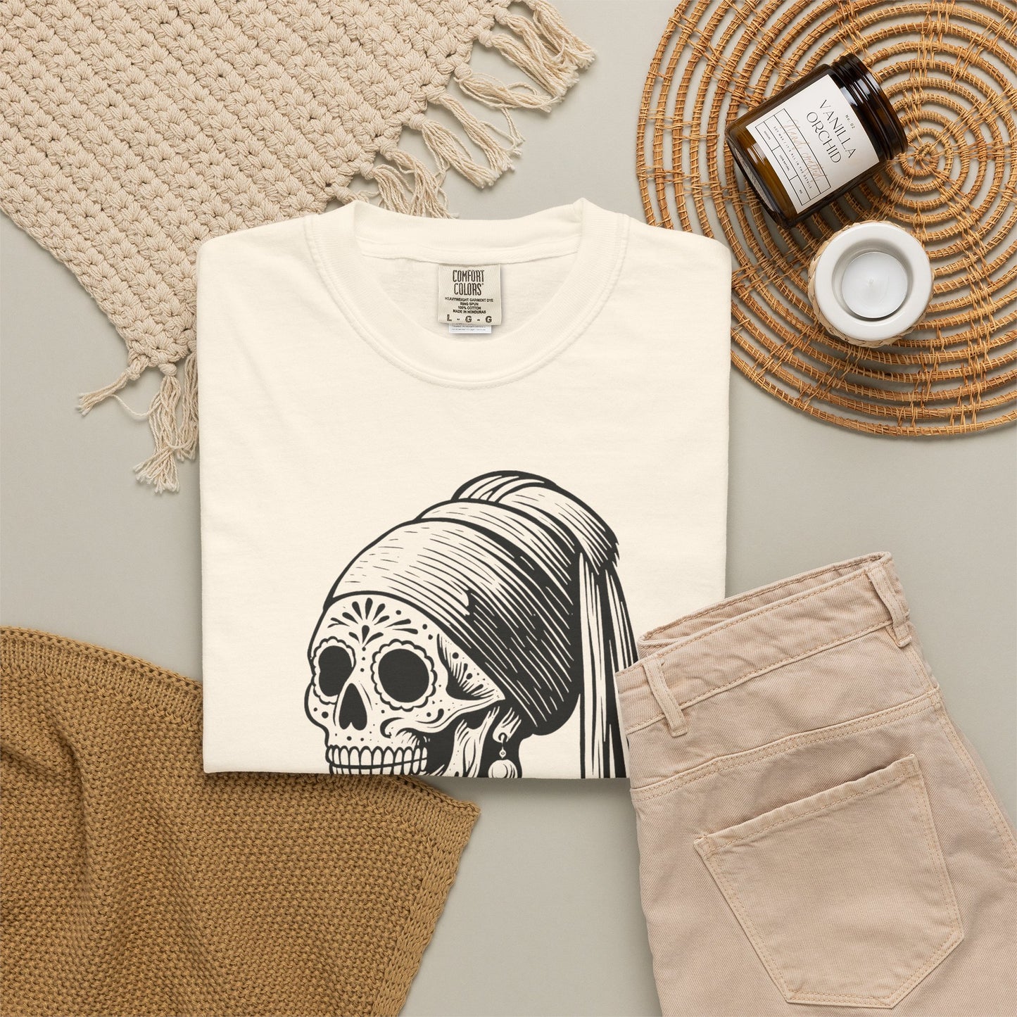 Girl with the Pearl Earring Calavera Tee | Dia De los Muertos Fine Art Shirt, Eskeletos Remix, Latina owned business support,