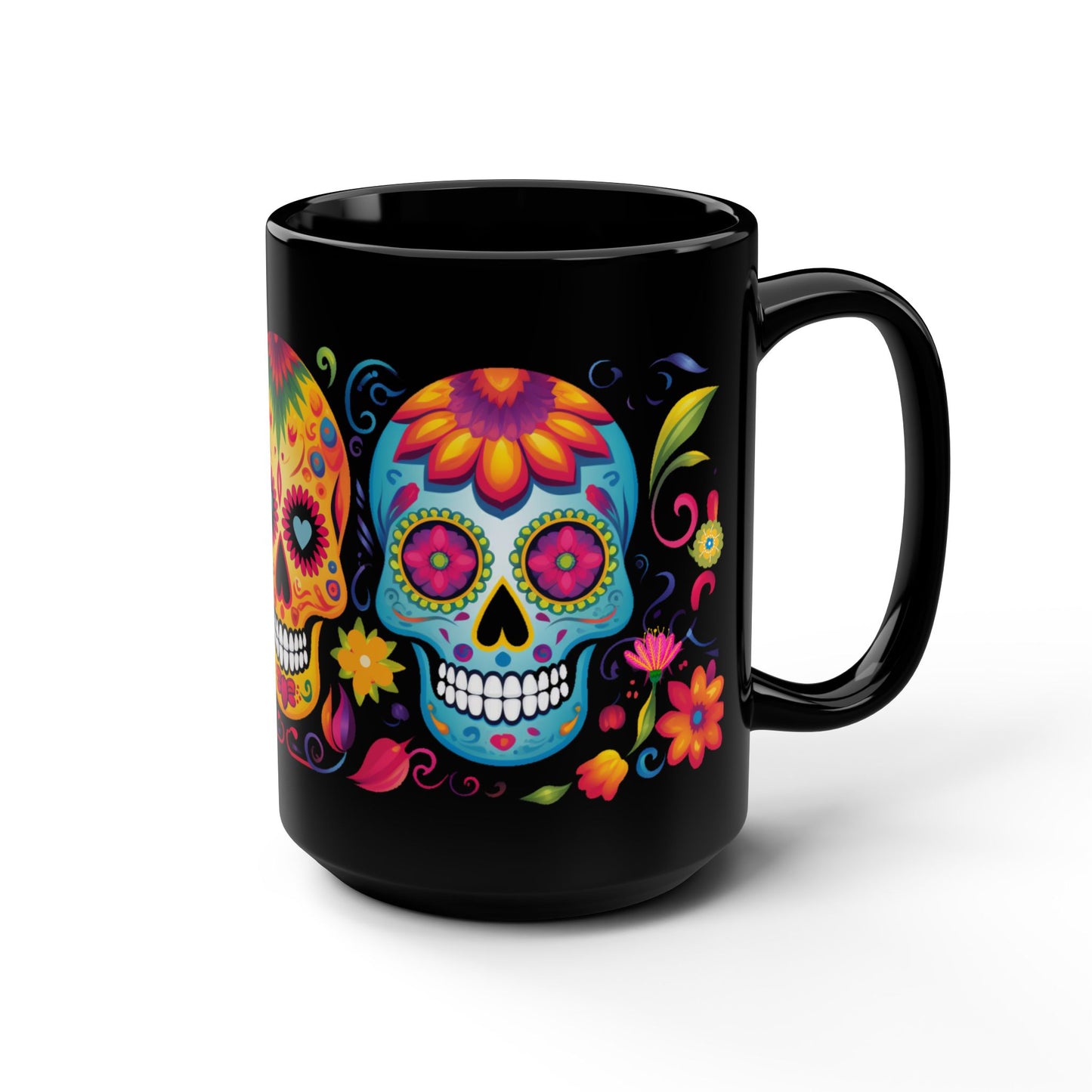 Tres Calaveras Día de los Muertos Mug | Black Mug, 15oz , Dia De Muerto , Dia de Muertos Decor