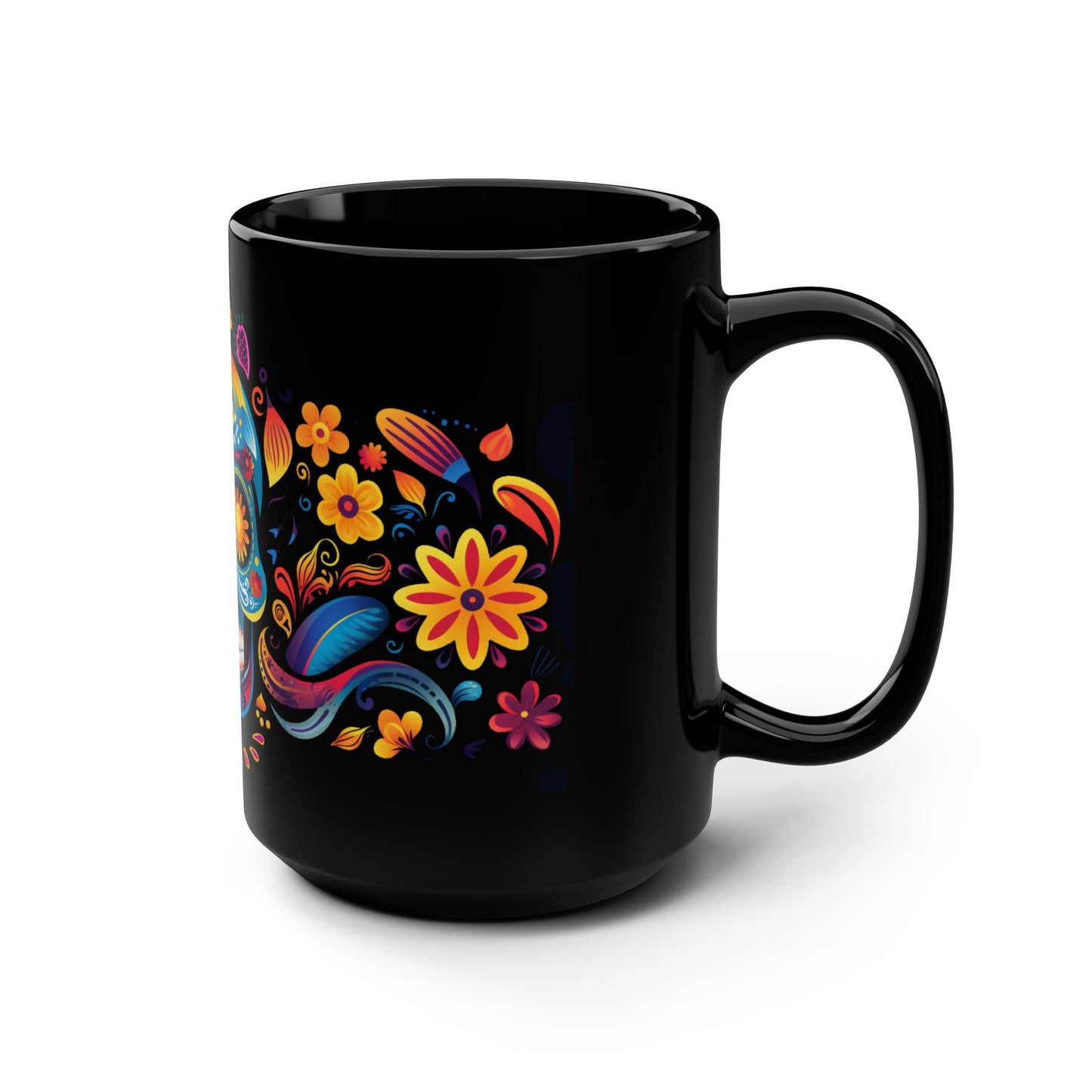 Blue La Calavera Día de los Muertos Mug | Black Mug, 15oz , Dia De Muerto , Dia de Muertos Decor